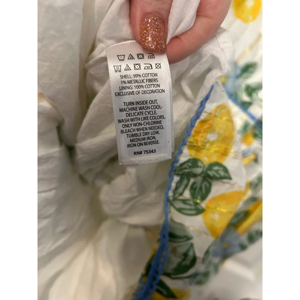 Rachel Zoe Dress White Lemon Floral Gold Metallic‎ Stripe Flutter Sleeve Bin A